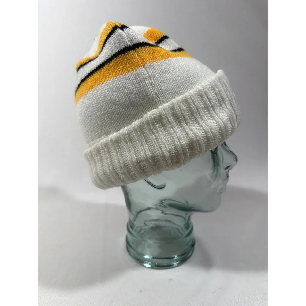 Vintage Boston Bruins Beanie White Stripe‎ NHL Hockey Streetwear Knit Cap
